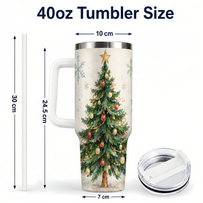 #pl[40oz|White] Christmas Tree 40oz Tumbler with Handle, Watercolor Holiday Travel Cup
