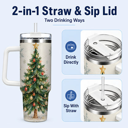 #pl[40oz|White] Christmas Tree 40oz Tumbler with Handle, Watercolor Holiday Travel Cup
