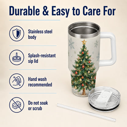 #pl[40oz|White] Christmas Tree 40oz Tumbler with Handle, Watercolor Holiday Travel Cup
