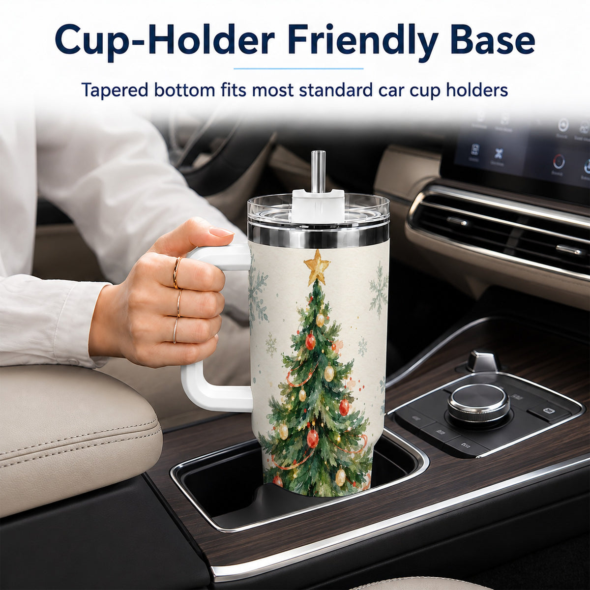 #pl[40oz|White] Christmas Tree 40oz Tumbler with Handle, Watercolor Holiday Travel Cup