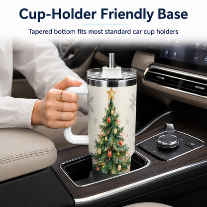 #pl[40oz|White] Christmas Tree 40oz Tumbler with Handle, Watercolor Holiday Travel Cup