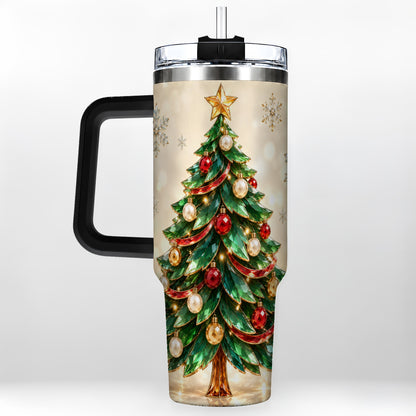 #pl[40oz|Black] Jeweled Tree 40oz Tumbler with Handle, Christmas Holiday Travel Cup