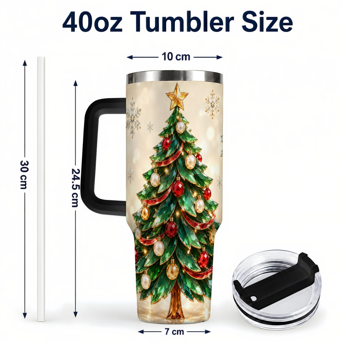 #pl[40oz|Black] Jeweled Tree 40oz Tumbler with Handle, Christmas Holiday Travel Cup