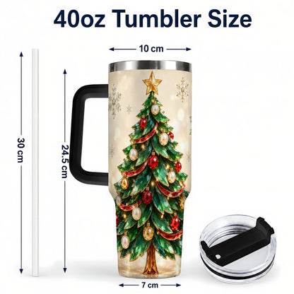 #pl[40oz|Black] Jeweled Tree 40oz Tumbler with Handle, Christmas Holiday Travel Cup