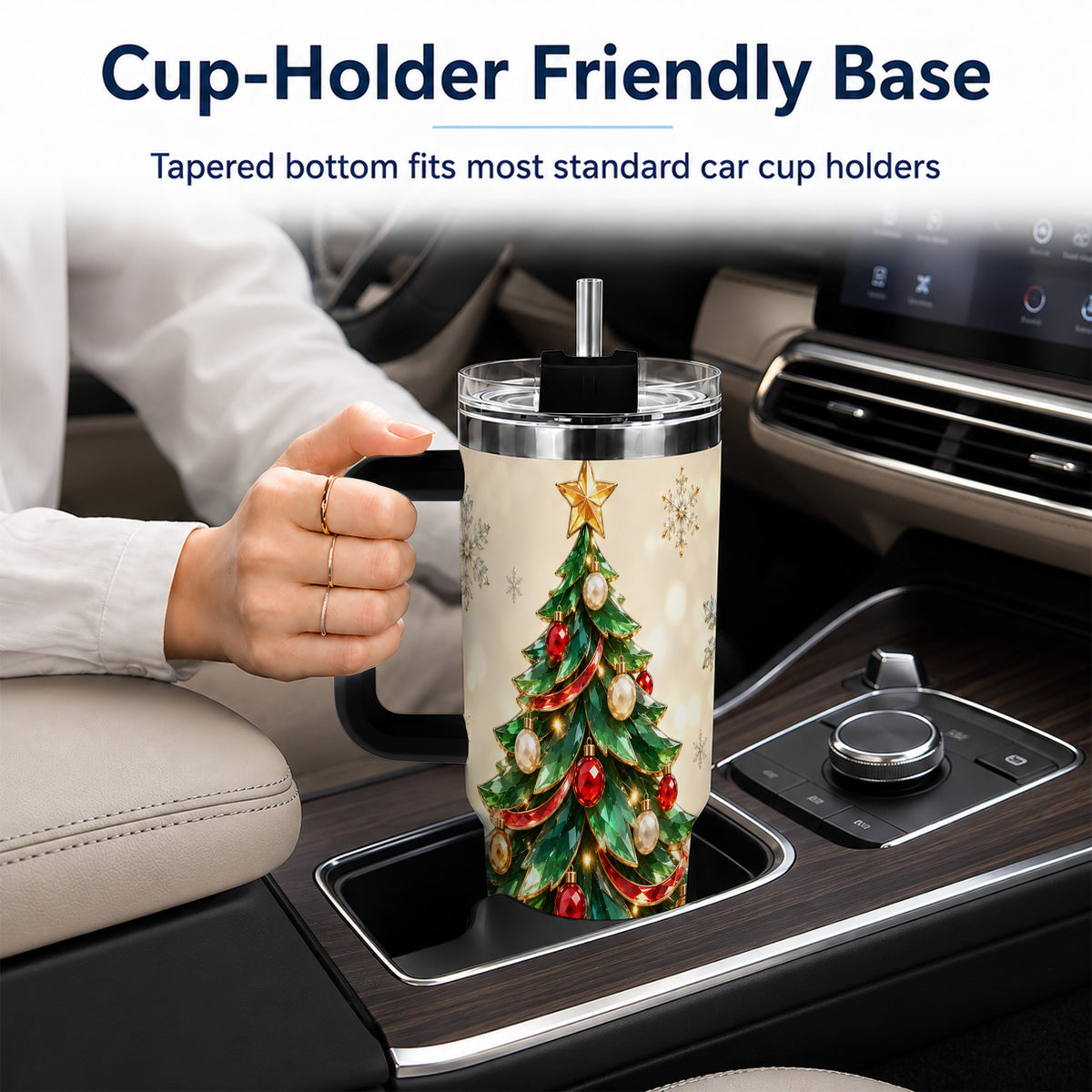 #pl[40oz|Black] Jeweled Tree 40oz Tumbler with Handle, Christmas Holiday Travel Cup