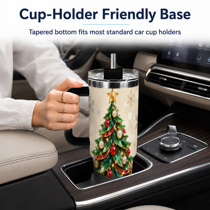 #pl[40oz|Black] Jeweled Tree 40oz Tumbler with Handle, Christmas Holiday Travel Cup