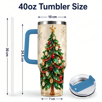 #pl[40oz|Blue] Jeweled Tree 40oz Tumbler with Handle, Christmas Holiday Travel Cup