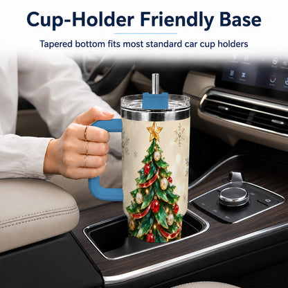 #pl[40oz|Blue] Jeweled Tree 40oz Tumbler with Handle, Christmas Holiday Travel Cup