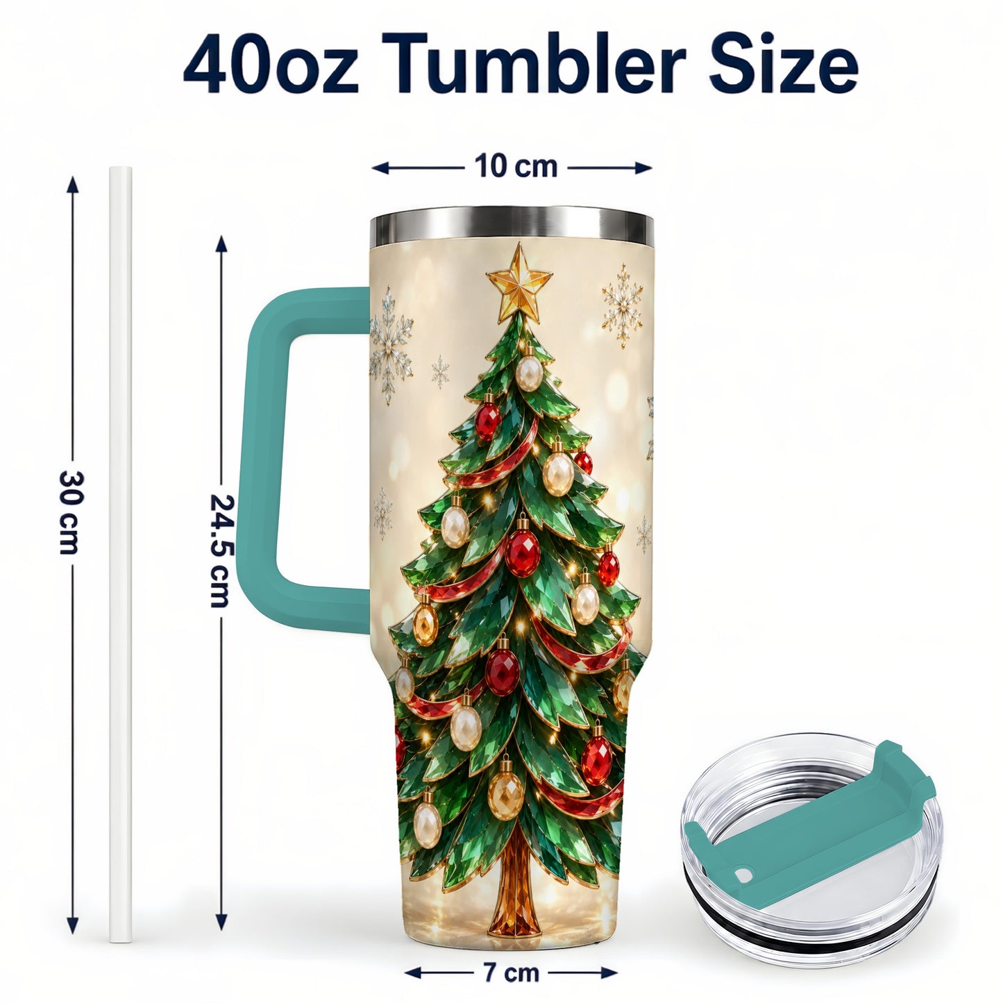 #pl[40oz|Green] Jeweled Tree 40oz Tumbler with Handle, Christmas Holiday Travel Cup