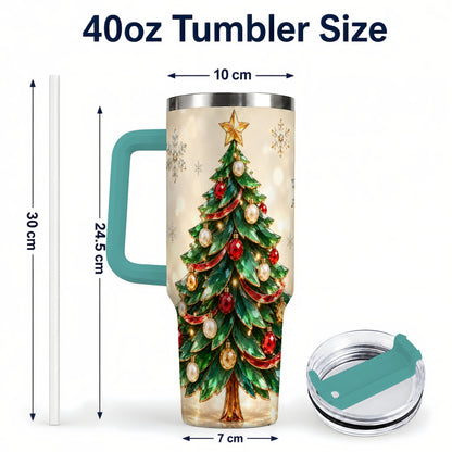 #pl[40oz|Green] Jeweled Tree 40oz Tumbler with Handle, Christmas Holiday Travel Cup