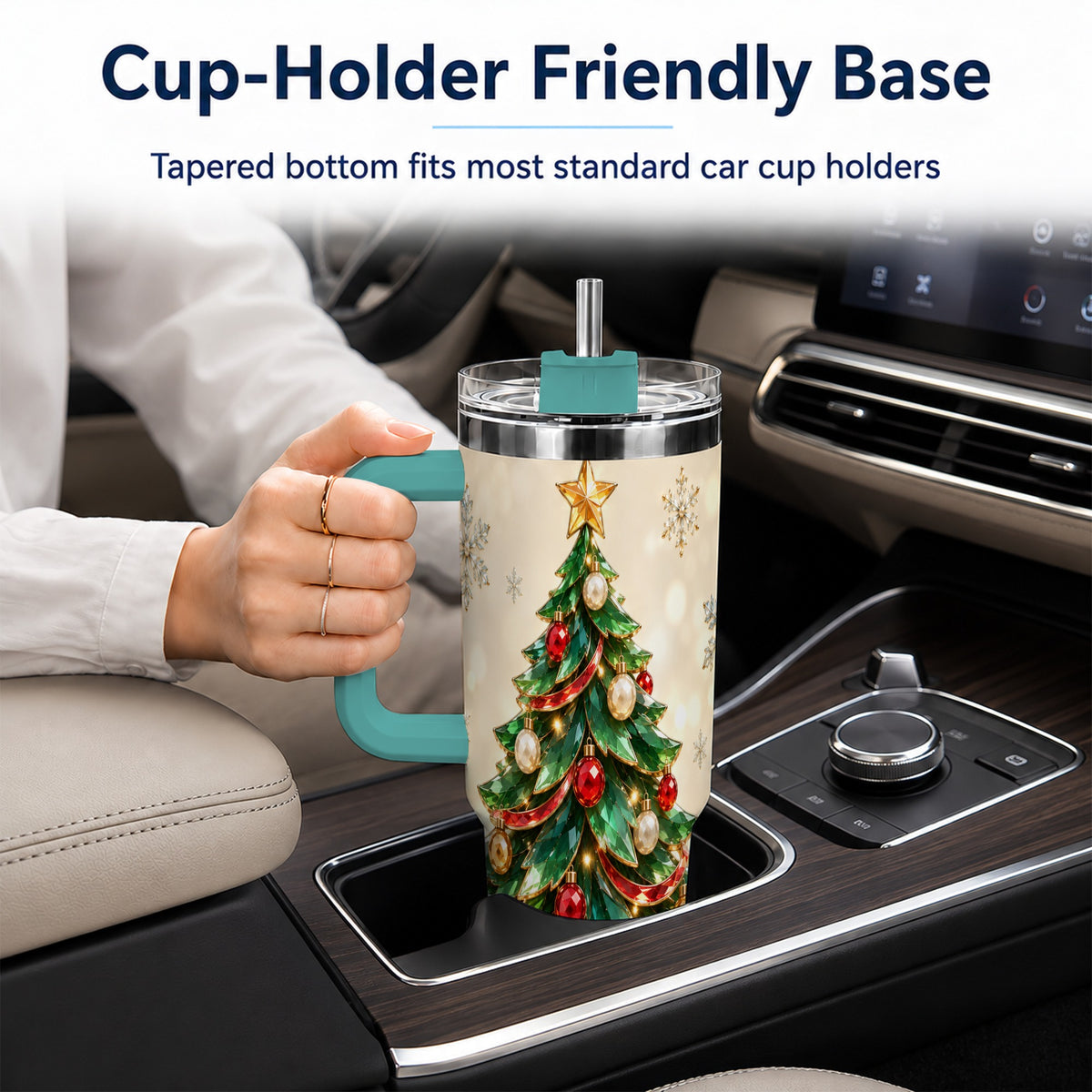#pl[40oz|Green] Jeweled Tree 40oz Tumbler with Handle, Christmas Holiday Travel Cup