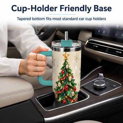 #pl[40oz|Green] Jeweled Tree 40oz Tumbler with Handle, Christmas Holiday Travel Cup