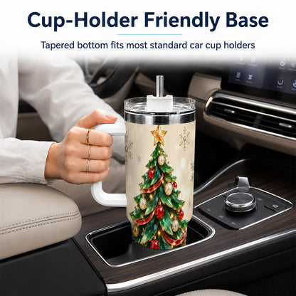 #pl[40oz|White] Jeweled Tree 40oz Tumbler with Handle, Christmas Holiday Travel Cup