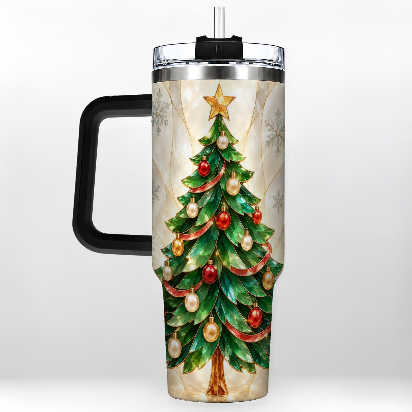 #pl[40oz|Black] Jeweled Tree 40oz Tumbler with Handle, Christmas Stainless Steel Travel Cup