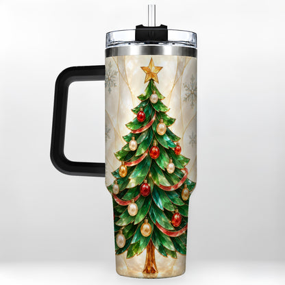 #pl[40oz|Black] Jeweled Tree 40oz Tumbler with Handle, Christmas Stainless Steel Travel Cup