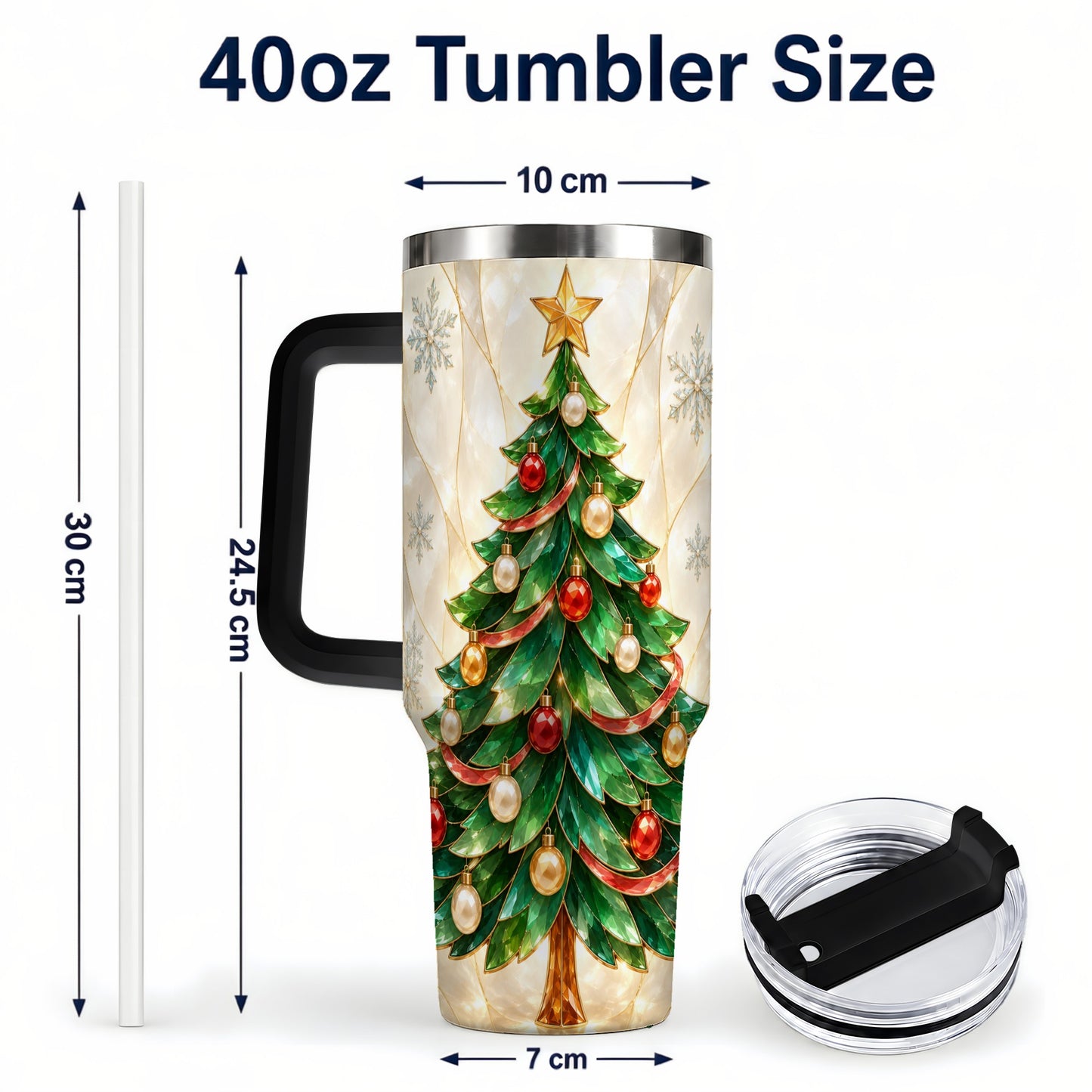#pl[40oz|Black] Jeweled Tree 40oz Tumbler with Handle, Christmas Stainless Steel Travel Cup