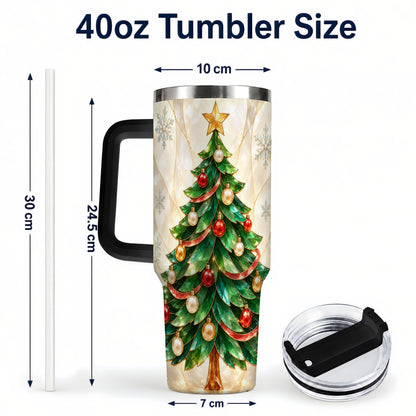 #pl[40oz|Black] Jeweled Tree 40oz Tumbler with Handle, Christmas Stainless Steel Travel Cup