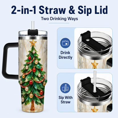 #pl[40oz|Black] Jeweled Tree 40oz Tumbler with Handle, Christmas Stainless Steel Travel Cup