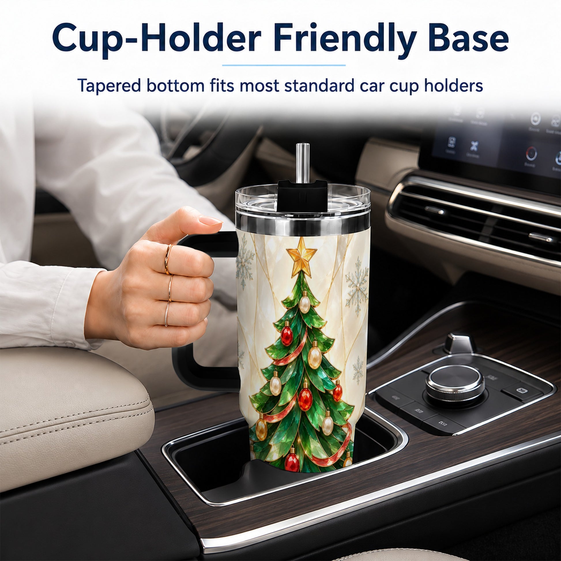 #pl[40oz|Black] Jeweled Tree 40oz Tumbler with Handle, Christmas Stainless Steel Travel Cup