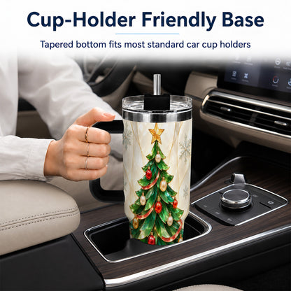 #pl[40oz|Black] Jeweled Tree 40oz Tumbler with Handle, Christmas Stainless Steel Travel Cup