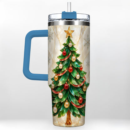 #pl[40oz|Blue] Jeweled Tree 40oz Tumbler with Handle, Christmas Stainless Steel Travel Cup