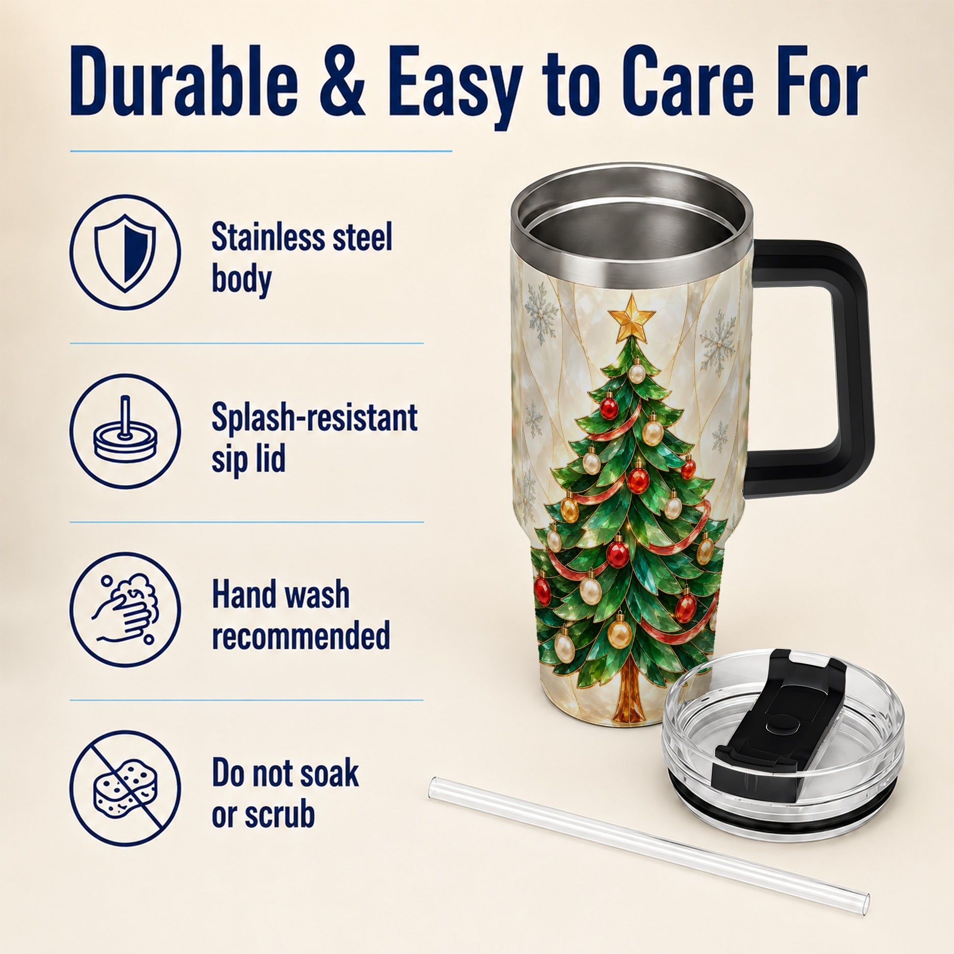 #pl[40oz|Black] Jeweled Tree 40oz Tumbler with Handle, Christmas Stainless Steel Travel Cup