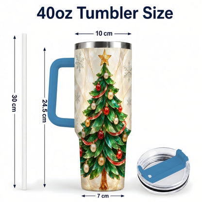 #pl[40oz|Blue] Jeweled Tree 40oz Tumbler with Handle, Christmas Stainless Steel Travel Cup