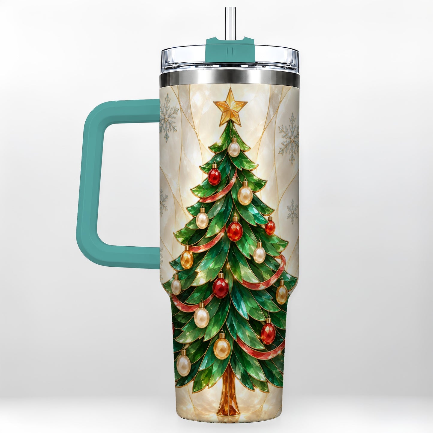 #pl[40oz|Green] Jeweled Tree 40oz Tumbler with Handle, Christmas Stainless Steel Travel Cup