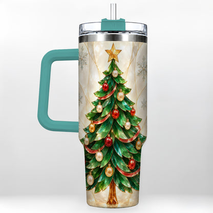#pl[40oz|Green] Jeweled Tree 40oz Tumbler with Handle, Christmas Stainless Steel Travel Cup