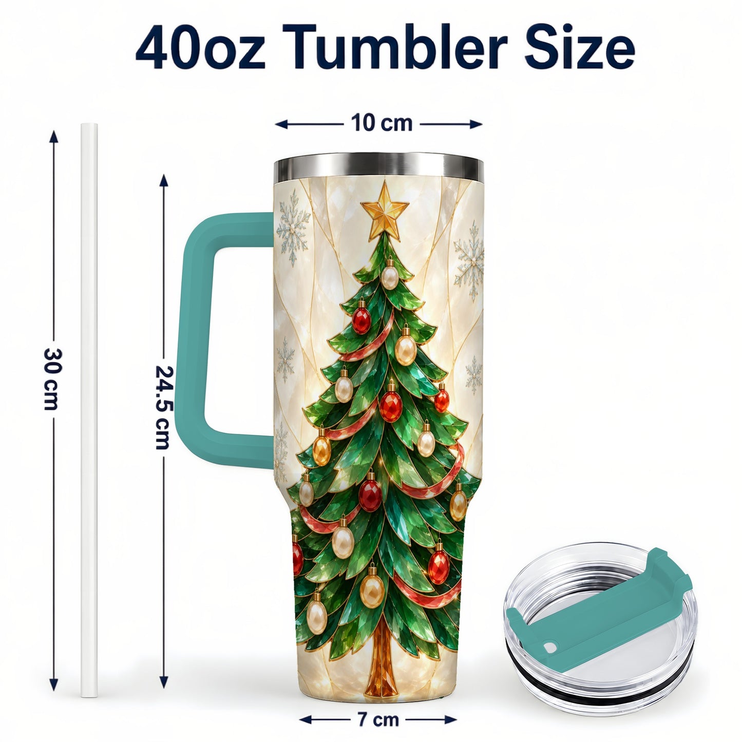 #pl[40oz|Green] Jeweled Tree 40oz Tumbler with Handle, Christmas Stainless Steel Travel Cup