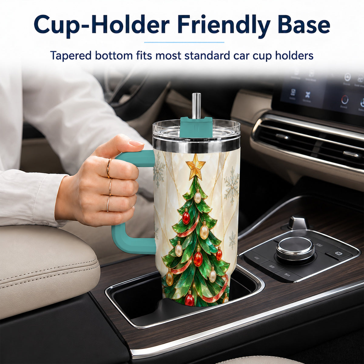 #pl[40oz|Green] Jeweled Tree 40oz Tumbler with Handle, Christmas Stainless Steel Travel Cup