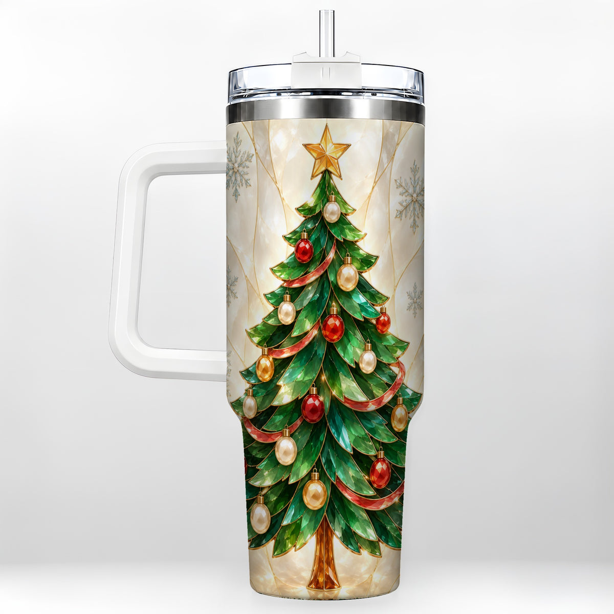 Jeweled Tree 40oz Tumbler with Handle, Christmas Stainless Steel Travel Cup