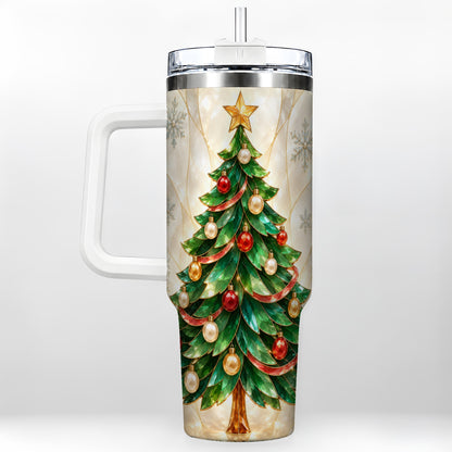 Jeweled Tree 40oz Tumbler with Handle, Christmas Stainless Steel Travel Cup