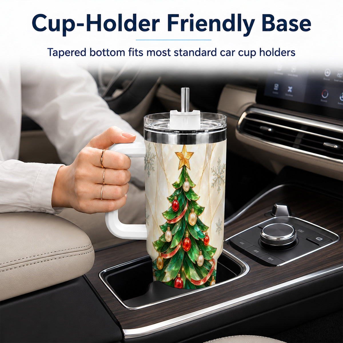 #pl[40oz|White] Jeweled Tree 40oz Tumbler with Handle, Christmas Stainless Steel Travel Cup