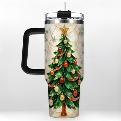 #pl[40oz|Black] Mosaic Tree 40oz Tumbler with Handle, Holiday Stainless Steel Travel Cup