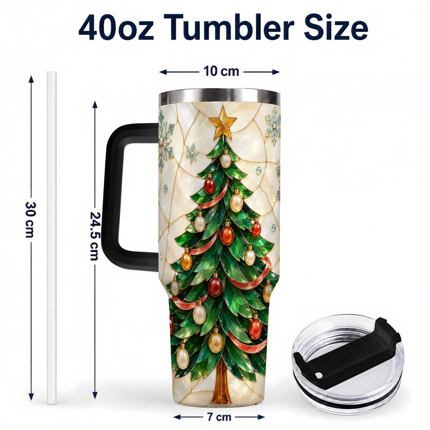 #pl[40oz|Black] Mosaic Tree 40oz Tumbler with Handle, Holiday Stainless Steel Travel Cup