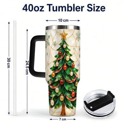 #pl[40oz|Black] Mosaic Tree 40oz Tumbler with Handle, Holiday Stainless Steel Travel Cup