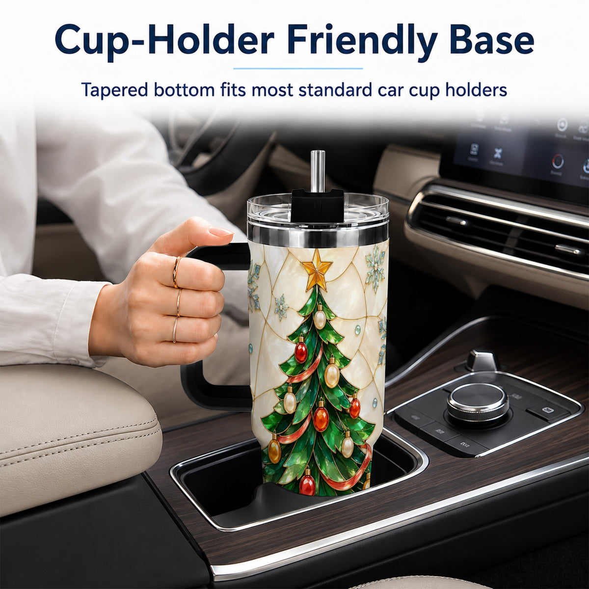 #pl[40oz|Black] Mosaic Tree 40oz Tumbler with Handle, Holiday Stainless Steel Travel Cup