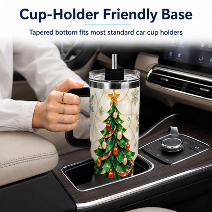 #pl[40oz|Black] Mosaic Tree 40oz Tumbler with Handle, Holiday Stainless Steel Travel Cup