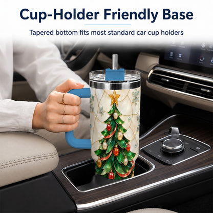 #pl[40oz|Blue] Mosaic Tree 40oz Tumbler with Handle, Holiday Stainless Steel Travel Cup