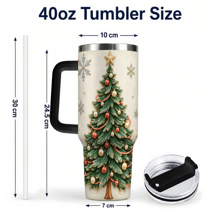 #pl[40oz|Black] Classic Tree 40oz Tumbler with Handle, Holiday Stainless Steel Travel Cup