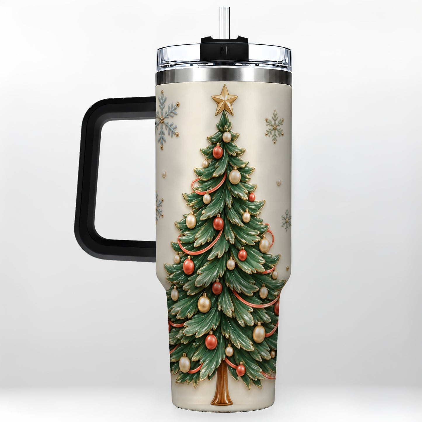 #pl[40oz|Black] Classic Tree 40oz Tumbler with Handle, Holiday Stainless Steel Travel Cup