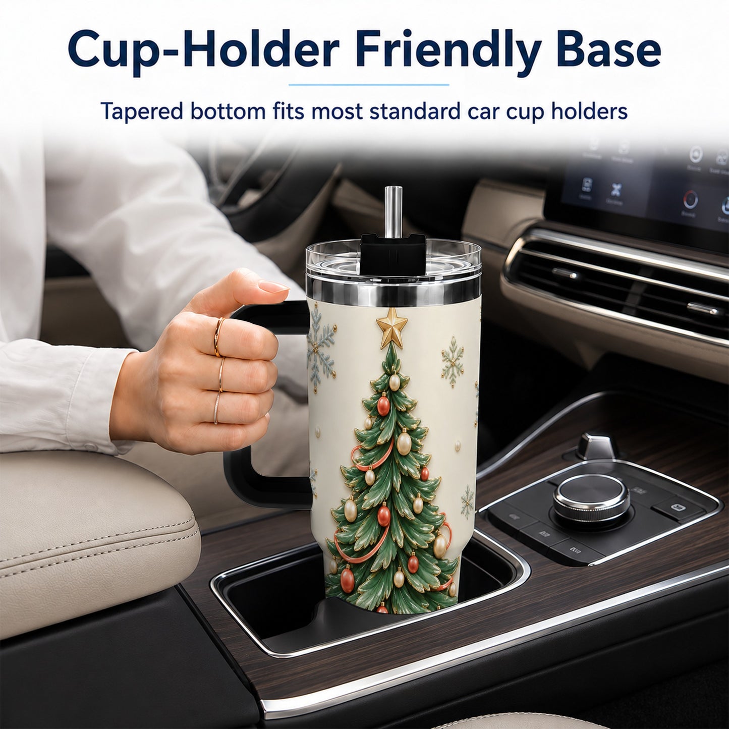 #pl[40oz|Black] Classic Tree 40oz Tumbler with Handle, Holiday Stainless Steel Travel Cup