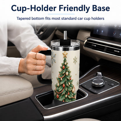 #pl[40oz|Black] Classic Tree 40oz Tumbler with Handle, Holiday Stainless Steel Travel Cup
