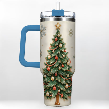 #pl[40oz|Blue] Classic Tree 40oz Tumbler with Handle, Holiday Stainless Steel Travel Cup
