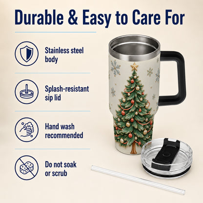 #pl[40oz|Black] Classic Tree 40oz Tumbler with Handle, Holiday Stainless Steel Travel Cup