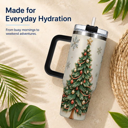 #pl[40oz|Black] Classic Tree 40oz Tumbler with Handle, Holiday Stainless Steel Travel Cup