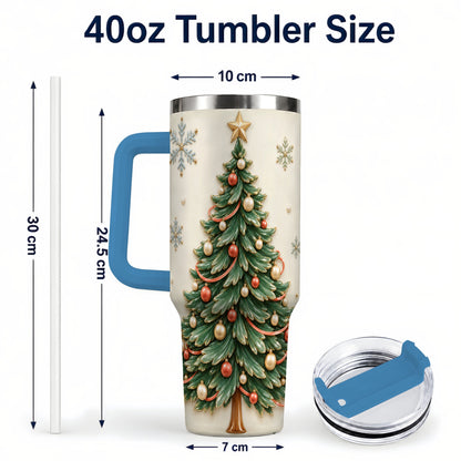#pl[40oz|Blue] Classic Tree 40oz Tumbler with Handle, Holiday Stainless Steel Travel Cup