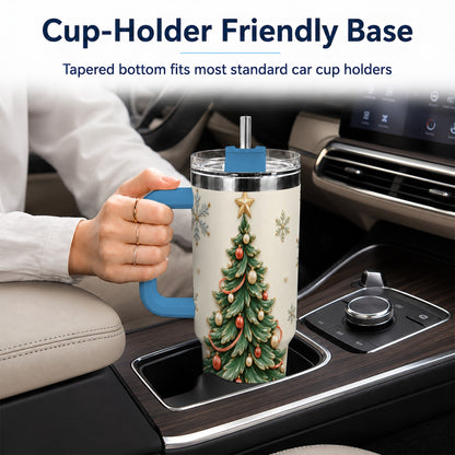 #pl[40oz|Blue] Classic Tree 40oz Tumbler with Handle, Holiday Stainless Steel Travel Cup