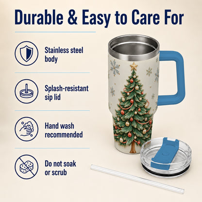 #pl[40oz|Blue] Classic Tree 40oz Tumbler with Handle, Holiday Stainless Steel Travel Cup